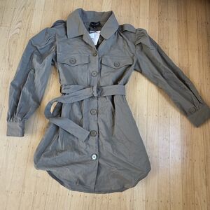 NWT Line & Dot Khaki Green Belted Trench Coat Size M